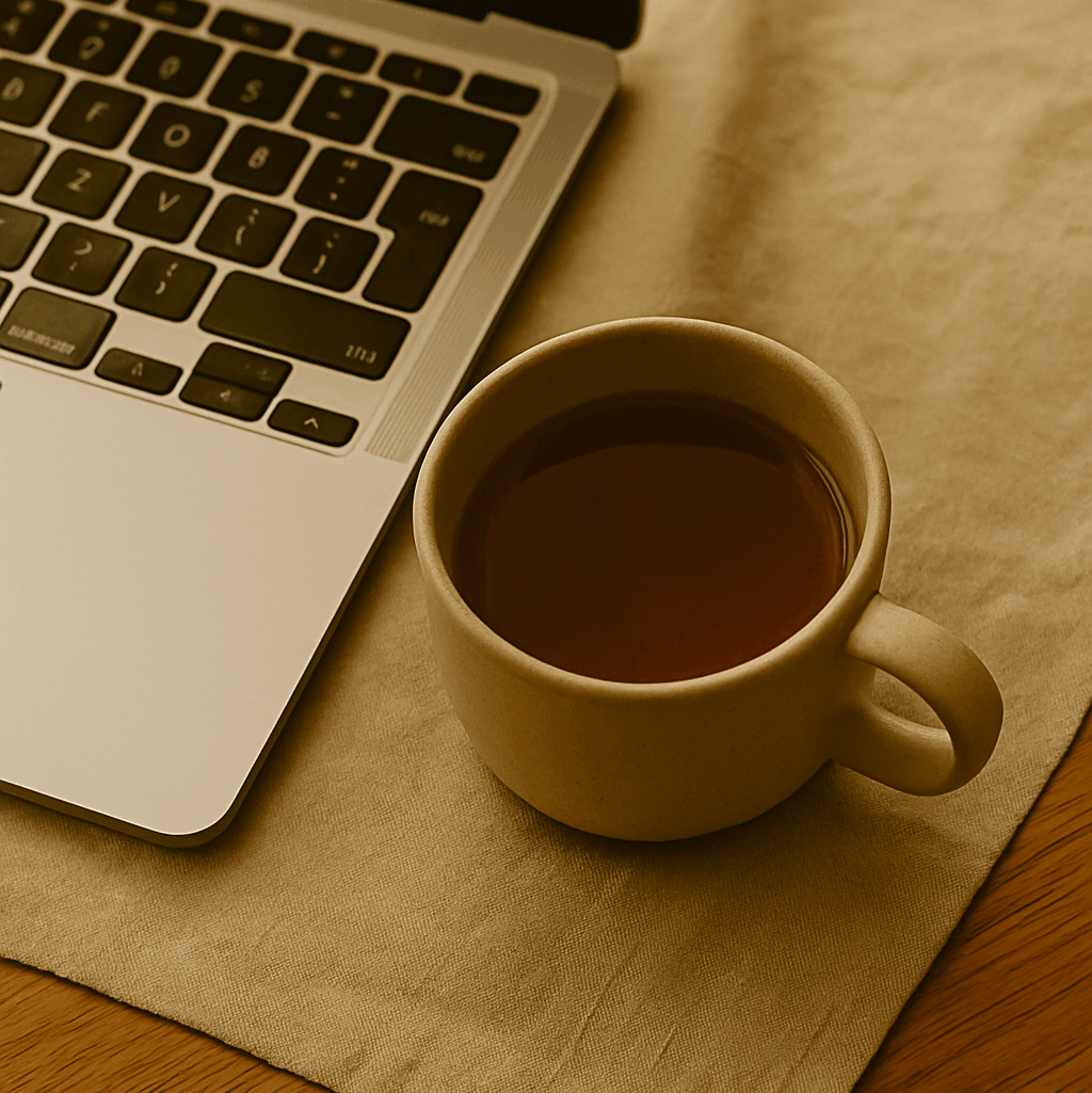 Laptop und Kaffeetasse
