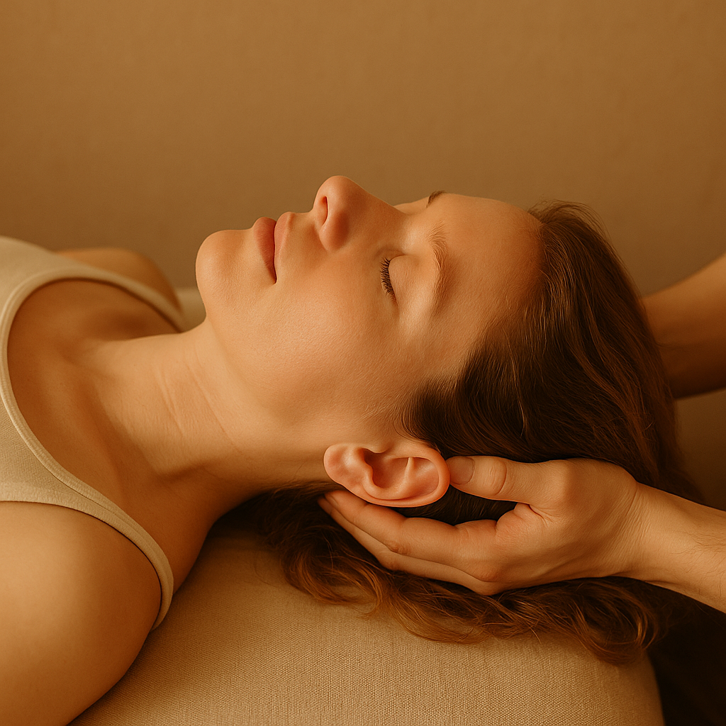 Frau bekommt Kopfmassage